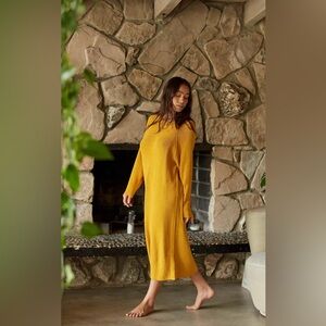 Free People FP Beach Oversized Sweater Midi Dress Women Large Warm Golden Yellow